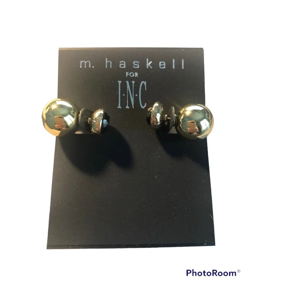 2 Pair Miriam Haskell‎ INC Earring Dual Post & Jacket Gold Black Filigree